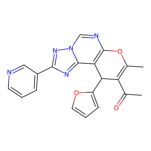 1-(10-(furan-2-yl)-8-methyl-2-(pyridin-3-yl)-10H-pyrano[3,2-e][1,2,4]triazolo[1,5-c]pyrimidin-9-yl)ethanone structure