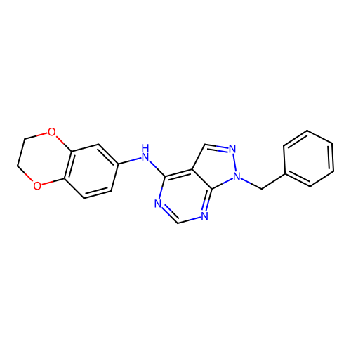 1-benzyl-N-(2,3-dihydro-1,4-benzodioxin-6-yl)pyrazolo[3,4-d]pyrimidin-4-amine structure