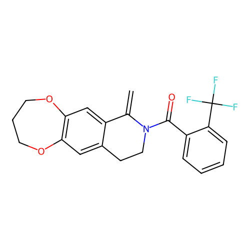 (7-methylene-3,4,9,10-tetrahydro-2H-[1,4]dioxepino[2,3-g]isoquinolin-8(7H)-yl)(2-(trifluoromethyl)phenyl)methanone structure