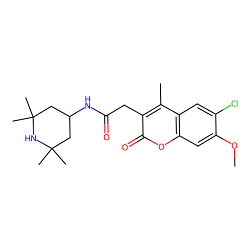 2-(6-chloro-7-methoxy-4-methyl-2-oxo-2H-chromen-3-yl)-N-(2,2,6,6-tetramethylpiperidin-4-yl)acetamide structure