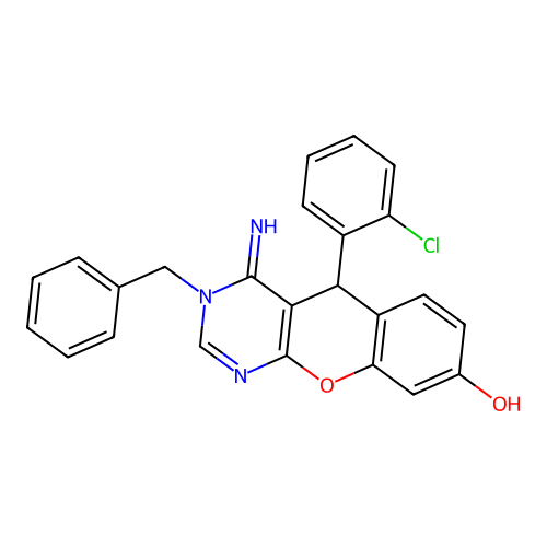 3-benzyl-5-(2-chlorophenyl)-4-imino-5H-chromeno[2,3-d]pyrimidin-8-ol structure