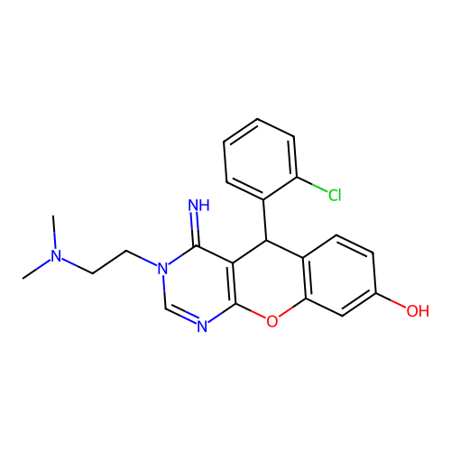 5-(2-chlorophenyl)-3-(2-dimethylaminoethyl)-4-imino-5H-chromeno[2,3-d]pyrimidin-8-ol structure