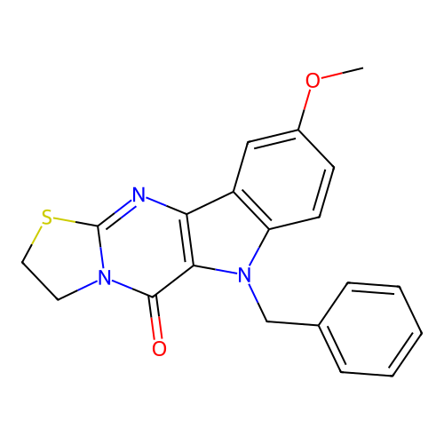 6-benzyl-9-methoxy-2,3-dihydrothiazolo[3',2':1,2]pyrimido[5,4-b]indol-5(6H)-one structure
