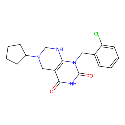 1-(2-chlorobenzyl)-6-cyclopentyl-5,6,7,8-tetrahydropyrimido[4,5-d]pyrimidine-2,4(1H,3H)-dione structure