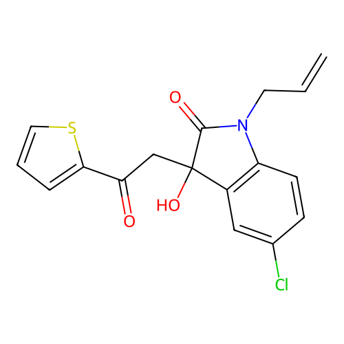 5-Chloro-3-hydroxy-3-(2-oxo-2-thiophen-2-ylethyl)-1-prop-2-enylindol-2-one structure