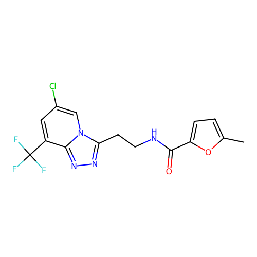 N-(2-(6-chloro-8-(trifluoromethyl)-[1,2,4]triazolo[4,3-a]pyridin-3-yl)ethyl)-5-methylfuran-2-carboxamide structure