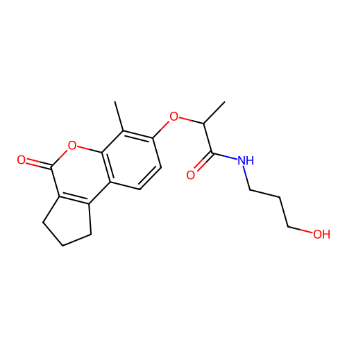 N-(3-hydroxypropyl)-2-((6-methyl-4-oxo-1,2,3,4-tetrahydrocyclopenta[c]chromen-7-yl)oxy)propanamide structure