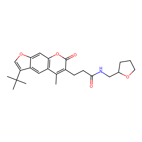 3-(3-tert-butyl-5-methyl-7-oxofuro[3,2-g]chromen-6-yl)-N-(oxolan-2-ylmethyl)propanamide structure