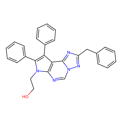 2-(2-benzyl-8,9-diphenyl-7H-pyrrolo[3,2-e][1,2,4]triazolo[1,5-c]pyrimidin-7-yl)ethanol structure