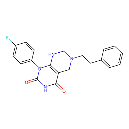 1-(4-fluorophenyl)-6-phenethyl-7,8-dihydro-5H-pyrimido[4,5-d]pyrimidine-2,4-dione structure