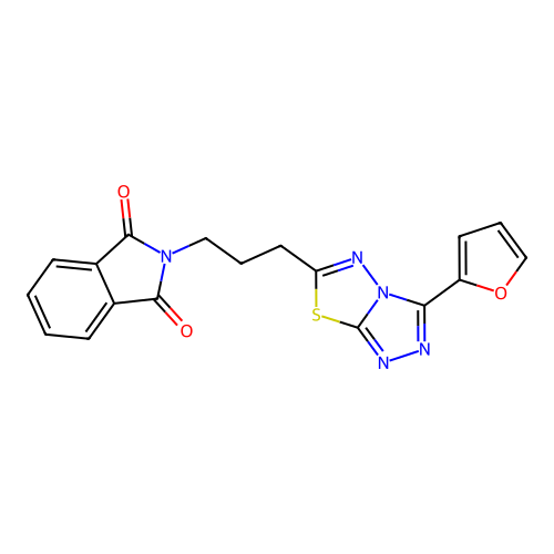 2-(3-(3-(furan-2-yl)-[1,2,4]triazolo[3,4-b][1,3,4]thiadiazol-6-yl)propyl)isoindoline-1,3-dione structure