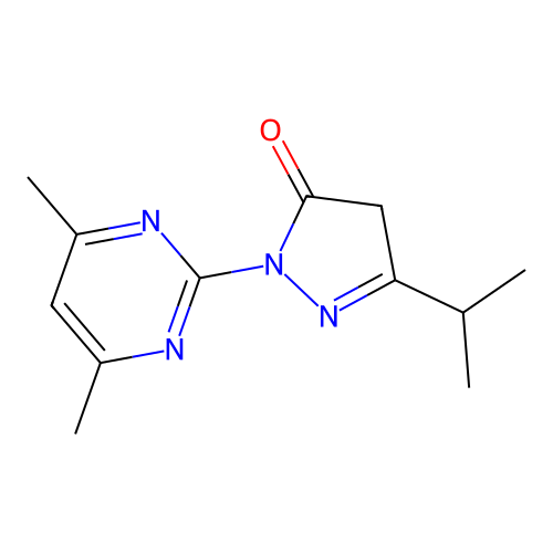 2-(4,6-dimethylpyrimidin-2-yl)-5-(propan-2-yl)-2,4-dihydro-3H-pyrazol-3-one structure