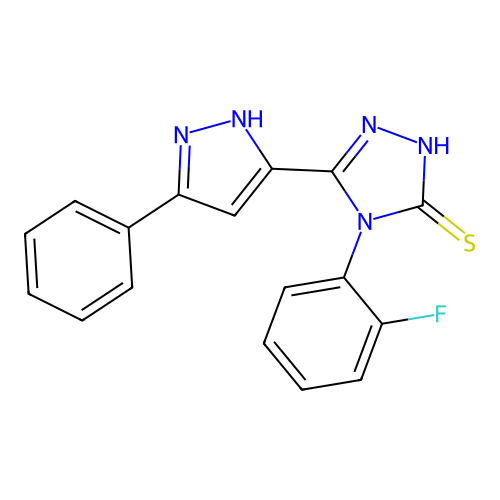 4-(2-fluorophenyl)-5-(3-phenyl-1H-pyrazol-5-yl)-4H-1,2,4-triazole-3-thiol structure