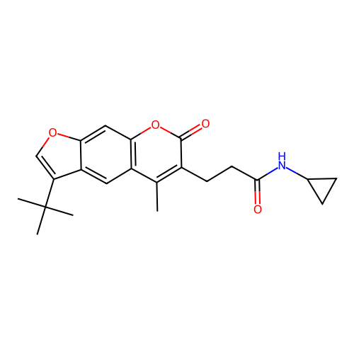 3-(3-(tert-butyl)-5-methyl-7-oxo-7H-furo[3,2-g]chromen-6-yl)-N-cyclopropylpropanamide structure