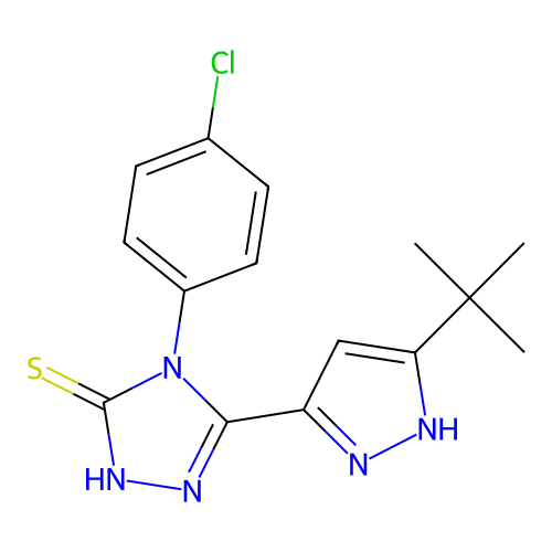 3-(5-tert-butyl-1H-pyrazol-3-yl)-4-(4-chlorophenyl)-1H-1,2,4-triazole-5-thione structure