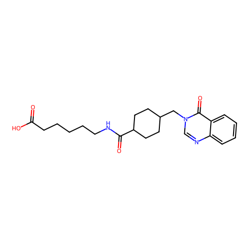 6-(4-((4-oxoquinazolin-3(4H)-yl)methyl)cyclohexanecarboxamido)hexanoic acid structure