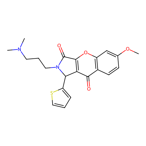 2-[3-(dimethylamino)propyl]-6-methoxy-1-(thiophen-2-yl)-1,2-dihydrochromeno[2,3-c]pyrrole-3,9-dione structure