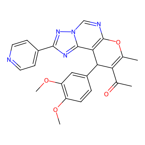 1-(10-(3,4-dimethoxyphenyl)-8-methyl-2-(pyridin-4-yl)-10H-pyrano[3,2-e][1,2,4]triazolo[1,5-c]pyrimidin-9-yl)ethanone structure