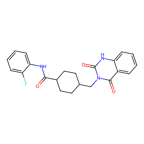 4-[(2,4-dioxo-1H-quinazolin-3-yl)methyl]-N-(2-fluorophenyl)cyclohexane-1-carboxamide structure