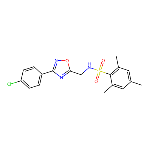 N-((3-(4-chlorophenyl)-1,2,4-oxadiazol-5-yl)methyl)-2,4,6-trimethylbenzenesulfonamide structure