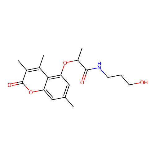 N-(3-hydroxypropyl)-2-((3,4,7-trimethyl-2-oxo-2H-chromen-5-yl)oxy)propanamide structure