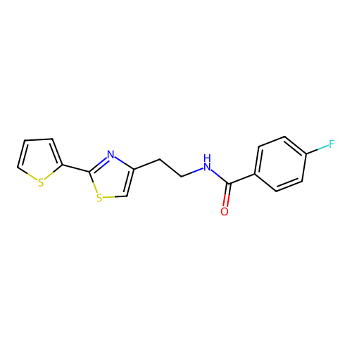 4-fluoro-N-{2-[2-(thiophen-2-yl)-1,3-thiazol-4-yl]ethyl}benzamide structure