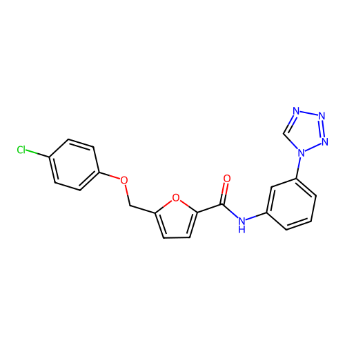 5-[(4-chlorophenoxy)methyl]-N-[3-(1H-tetrazol-1-yl)phenyl]furan-2-carboxamide structure