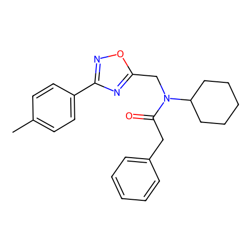 N-cyclohexyl-2-phenyl-N-((3-(p-tolyl)-1,2,4-oxadiazol-5-yl)methyl)acetamide structure
