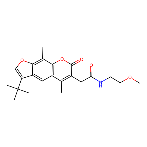 2-(3-tert-butyl-5,9-dimethyl-7-oxofuro[3,2-g]chromen-6-yl)-N-(2-methoxyethyl)acetamide structure