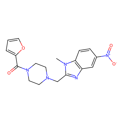furan-2-yl-[4-[(1-methyl-5-nitrobenzimidazol-2-yl)methyl]piperazin-1-yl]methanone structure