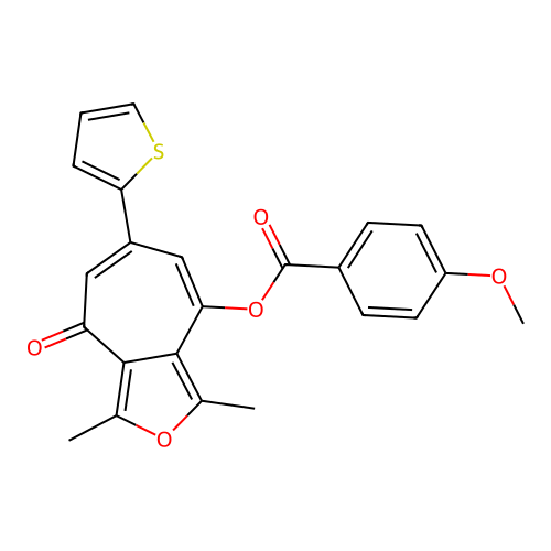 1,3-dimethyl-4-oxo-6-(thiophen-2-yl)-4H-cyclohepta[c]furan-8-yl 4-methoxybenzoate structure