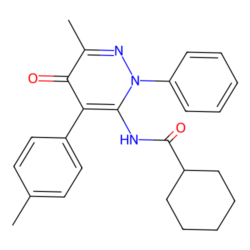 N-(6-methyl-5-oxo-2-phenyl-4-(p-tolyl)-2,5-dihydropyridazin-3-yl)cyclohexanecarboxamide structure