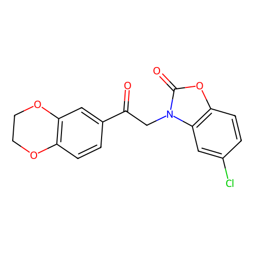 5-chloro-3-[2-(2,3-dihydro-1,4-benzodioxin-6-yl)-2-oxoethyl]-1,3-benzoxazol-2(3H)-one structure