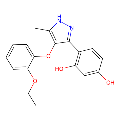 4-(4-(2-ethoxyphenoxy)-5-methyl-1H-pyrazol-3-yl)benzene-1,3-diol structure