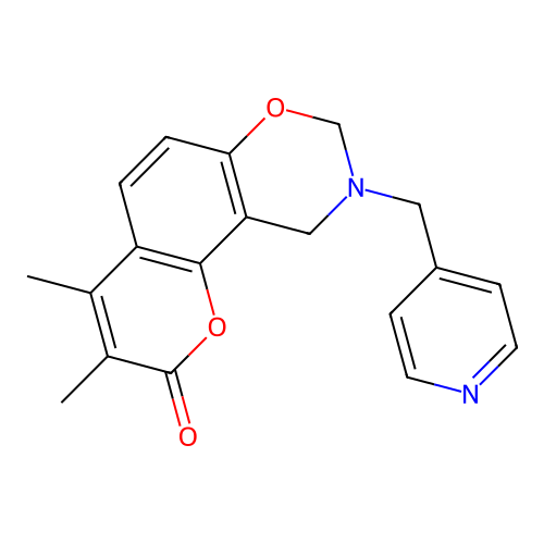3,4-dimethyl-9-(pyridin-4-ylmethyl)-8,10-dihydropyrano[2,3-f][1,3]benzoxazin-2-one structure