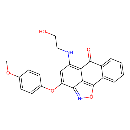 5-((2-hydroxyethyl)amino)-3-(4-methoxyphenoxy)-6H-anthra[1,9-cd]isoxazol-6-one structure