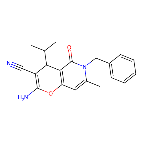 2-amino-6-benzyl-4-isopropyl-7-methyl-5-oxo-5,6-dihydro-4H-pyrano[3,2-c]pyridine-3-carbonitrile structure