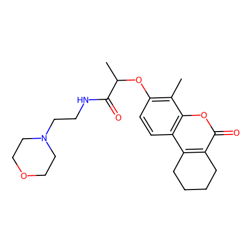 2-((4-methyl-6-oxo-7,8,9,10-tetrahydro-6H-benzo[c]chromen-3-yl)oxy)-N-(2-morpholinoethyl)propanamide structure