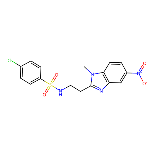 4-chloro-N-[2-(1-methyl-5-nitro-1H-benzimidazol-2-yl)ethyl]benzenesulfonamide structure