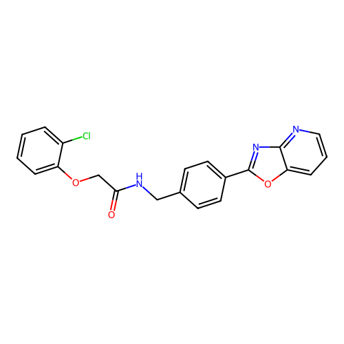 2-(2-chlorophenoxy)-N-[4-([1,3]oxazolo[4,5-b]pyridin-2-yl)benzyl]acetamide structure
