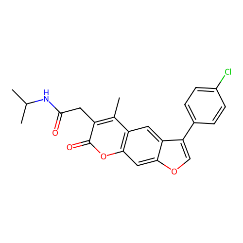 2-[3-(4-chlorophenyl)-5-methyl-7-oxofuro[3,2-g]chromen-6-yl]-N-propan-2-ylacetamide structure