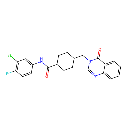 N-(3-chloro-4-fluorophenyl)-4-((4-oxoquinazolin-3(4H)-yl)methyl)cyclohexanecarboxamide structure