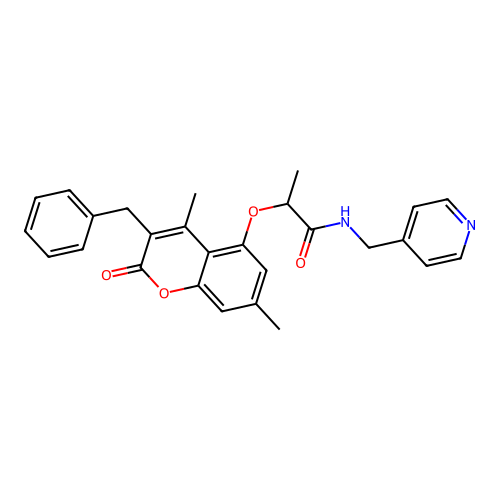 2-((3-benzyl-4,7-dimethyl-2-oxo-2H-chromen-5-yl)oxy)-N-(pyridin-4-ylmethyl)propanamide structure