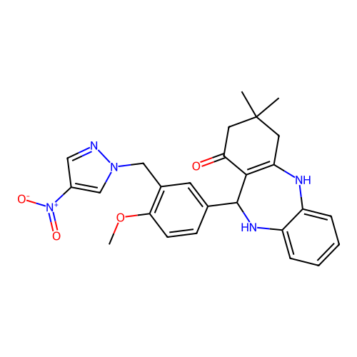 11-{4-METHOXY-3-[(4-NITRO-1H-PYRAZOL-1-YL)METHYL]PHENYL}-3,3-DIMETHYL-2,3,4,5,10,11-HEXAHYDRO-1H-DIBENZO[B,E][1,4]DIAZEPIN-1-ONE structure