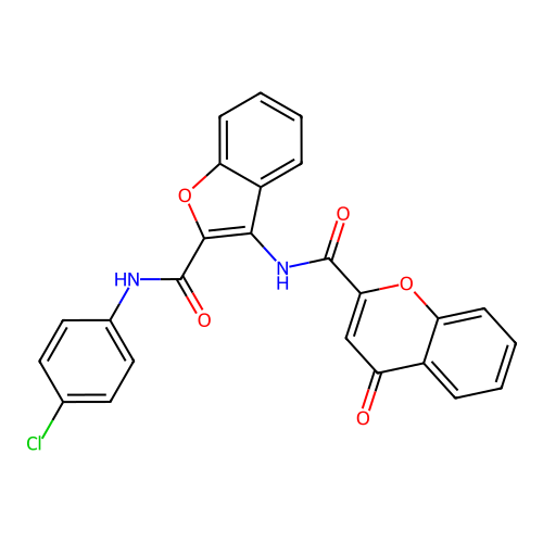 N-{2-[(4-chlorophenyl)carbamoyl]-1-benzofuran-3-yl}-4-oxo-4H-chromene-2-carboxamide structure