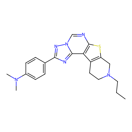 N,N-dimethyl-4-(9-propyl-8,9,10,11-tetrahydropyrido[4',3':4,5]thieno[3,2-e][1,2,4]triazolo[1,5-c]pyrimidin-2-yl)aniline structure