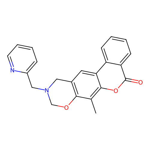7-methyl-10-(pyridin-2-ylmethyl)-9,11-dihydroisochromeno[4,3-g][1,3]benzoxazin-5-one structure