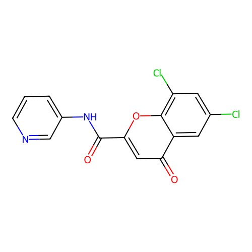 6,8-dichloro-4-oxo-N-(pyridin-3-yl)-4H-chromene-2-carboxamide structure