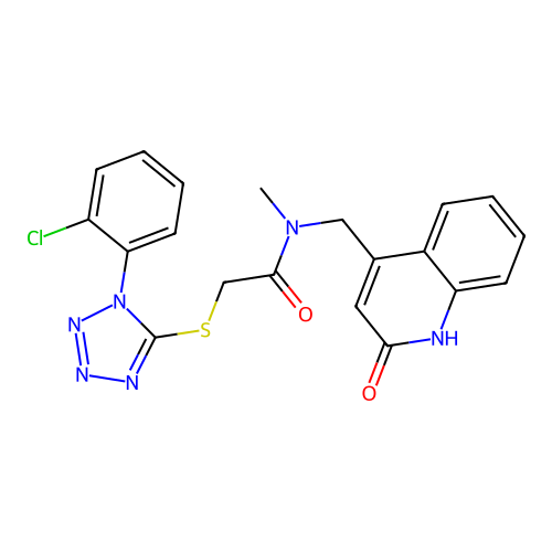 2-{[1-(2-chlorophenyl)-1H-tetrazol-5-yl]sulfanyl}-N-[(2-hydroxyquinolin-4-yl)methyl]-N-methylacetamide structure