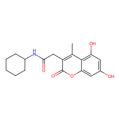N-cyclohexyl-2-(5,7-dihydroxy-4-methyl-2-oxo-2H-chromen-3-yl)acetamide structure